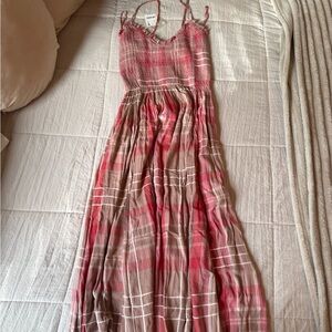 Free People Pink and Brown Plaid Maxi Dress